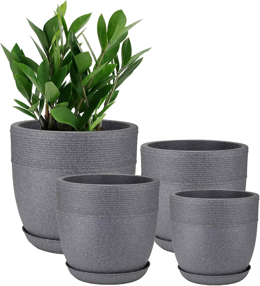 Roto grey planter set with ZZ plant